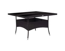 vidaXL Outdoor Dining Table Black Poly Rattan and Glass