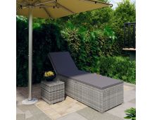 vidaXL Sun Lounger with Cushion and Tea Table Poly Rattan Grey