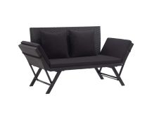 vidaXL Garden Bench with Cushions 176 cm Black Poly Rattan