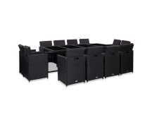 vidaXL 13 Piece Outdoor Dining Set with Cushions Poly Rattan Black