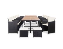 vidaXL 17 Piece Outdoor Dining Set with Cushions Poly Rattan Black