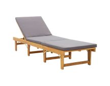 vidaXL Folding Sun Lounger with Cushion Solid Acacia Wood