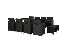 vidaXL 13 Piece Outdoor Dining Set with Cushions Poly Rattan Black