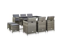 vidaXL 11 Piece Outdoor Dining Set with Cushions Poly Rattan Grey