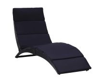 vidaXL Sunbed with Cushion Poly Rattan Black