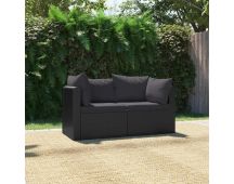 vidaXL 2 Piece Garden Sofa Set with Cushions Poly Rattan Black