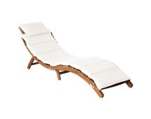 vidaXL Sun Lounger with Cushion Solid Acacia Wood Cream