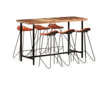 vidaXL 7 Piece Bar Set Solid Wood Reclaimed and Real Leather
