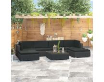 vidaXL 7 Piece Garden Lounge Set with Cushions Poly Rattan Black