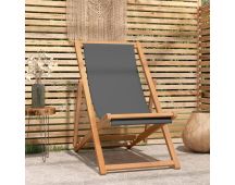 vidaXL Folding Beach Chair Solid Teak Wood Grey