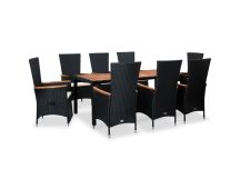 vidaXL 9 Piece Outdoor Dining Set with Cushions Poly Rattan Black