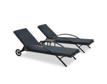 vidaXL Sun Loungers with Table Poly Rattan Anthracite