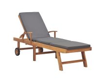 vidaXL Sun Lounger with Cushion Solid Teak Wood Dark Grey