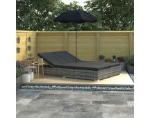 vidaXL Outdoor Lounge Bed with Umbrella Poly Rattan Grey