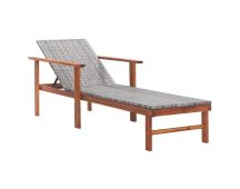 vidaXL Sun Lounger Poly Rattan and Solid Acacia Wood Grey