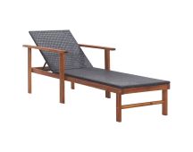 vidaXL Sun Lounger Poly Rattan and Solid Acacia Wood Black