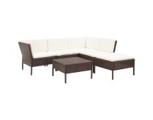 vidaXL 6 Piece Garden Lounge Set with Cushions Poly Rattan Brown