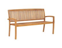 vidaXL 3-Seater Stacking Garden Bench 159 cm Solid Teak Wood