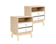 2X Bedside Table Side Storage Cabinet Nightstand Bedroom 2 Drawer ANYA OAK