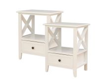 2-tier Bedside Table with Storage Drawer 2 PC Rustic White