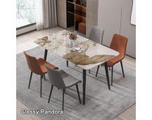 120x60cm Glossy Pandora Minimalist Slate Kitchen Dining Table Marble Lunch Dinner Table Solid Metal Legs