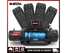 X-BULL 12000LB Electric Winch 12V Synthetic Rope with 4PCS Recovery Tracks Boards Gen3.0 Black