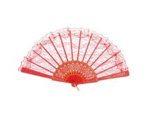 LACE FAN Hand Folding Wedding Party Bridal Spanish Costume Accessory - Red