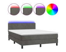 vidaXL Box Spring Bed with Mattress&LED Dark Grey 153x203 cm Queen Size Velvet