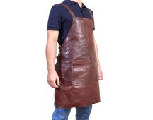 Pierre Cardin Professional Leather Apron Butcher Woodwork Hairdressing Barber Chef - Chestnut