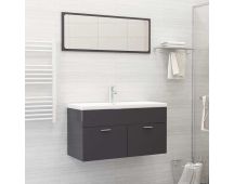 vidaXL 2 Piece Bathroom Furniture Set High Gloss Grey Engineered Wood