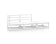 vidaXL 3 Piece Garden Lounge Set White Solid Pinewood