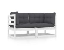 vidaXL Garden 2-Seater Sofa with Cushions White Solid Pinewood