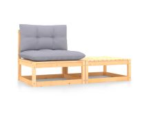 vidaXL 2 Piece Garden Lounge Set with Cushions Solid Pinewood