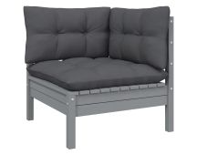 vidaXL Garden Corner Sofa with Anthracite Cushions Grey Solid Pinewood