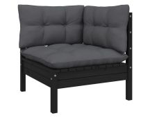 vidaXL Garden Corner Sofa with Cushions Black Solid Pinewood