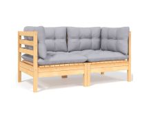 vidaXL 2-Seater Garden Sofa with Grey Cushions Solid Pinewood