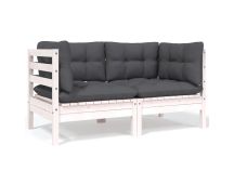 vidaXL 2-Seater Garden Sofa with Cushions White Solid Pinewood