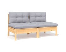 vidaXL 2-Seater Garden Sofa with Grey Cushions Solid Pinewood