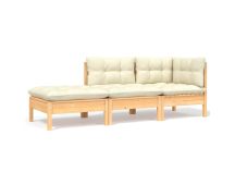 vidaXL 3 Piece Garden Lounge Set with Cream Cushions Solid Pinewood