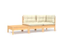 vidaXL 3 Piece Garden Lounge Set with Cream Cushions Solid Pinewood