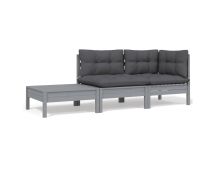 vidaXL 3 Piece Garden Lounge Set with Cushions Grey Solid Pinewood