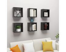 vidaXL Wall Cube Shelves 6 pcs High Gloss Black 30x15x30 cm