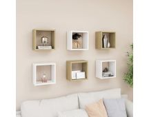 vidaXL Wall Cube Shelves 6 pcs White and Sonoma Oak 26x15x26 cm