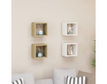 vidaXL Wall Cube Shelves 4 pcs White and Sonoma Oak 22x15x22 cm