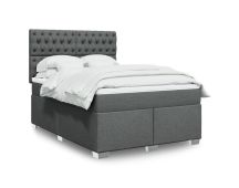 vidaXL Box Spring Bed with Mattress Dark Grey Queen Fabric