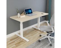 140cm Standing Desk Height Adjustable Sit Stand Motorised White Dual Motors Frame Maple Top