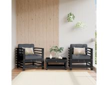 vidaXL Garden Chairs with Cushions 2 pcs Black Solid Wood Pine