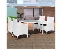 vidaXL 5 Piece Outdoor Dining Set Poly Rattan Cream White