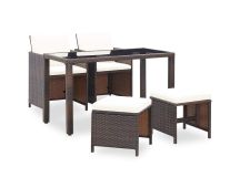 vidaXL 5 Piece Outdoor Dining Set with Cushions Poly Rattan Brown