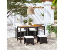 vidaXL 5 Piece Outdoor Dining Set Poly Rattan and Acacia Wood Black